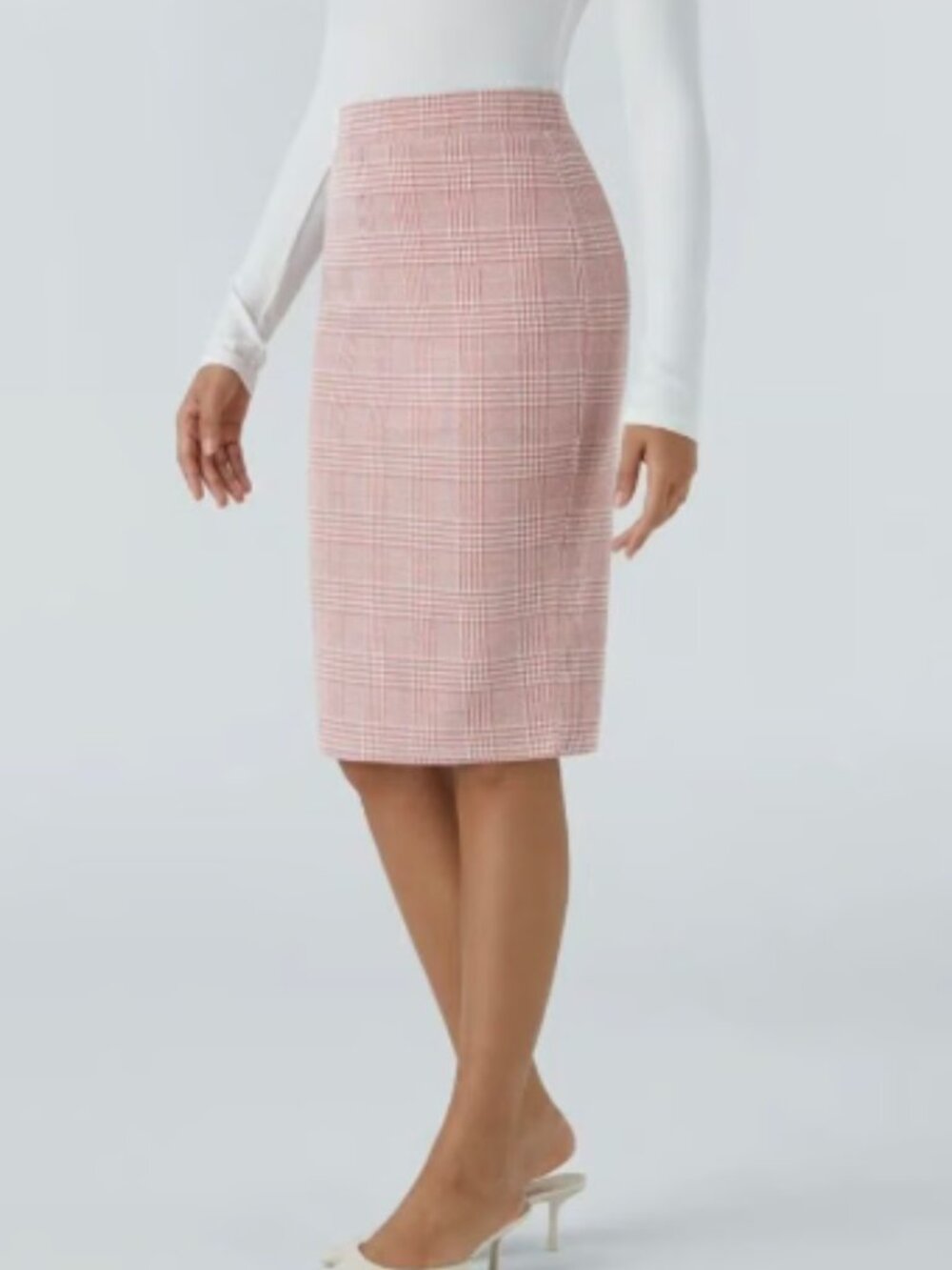 Halara High Waisted Split Hem Houndstooth Plaid Work Pencil Skirt Large NWOT